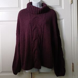 Seven7 Cable Knit Cowl Neck Chenille Sweater Womens XL - Blackberry Wine EUC